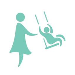 An icon of a woman pushing a child on a swing set